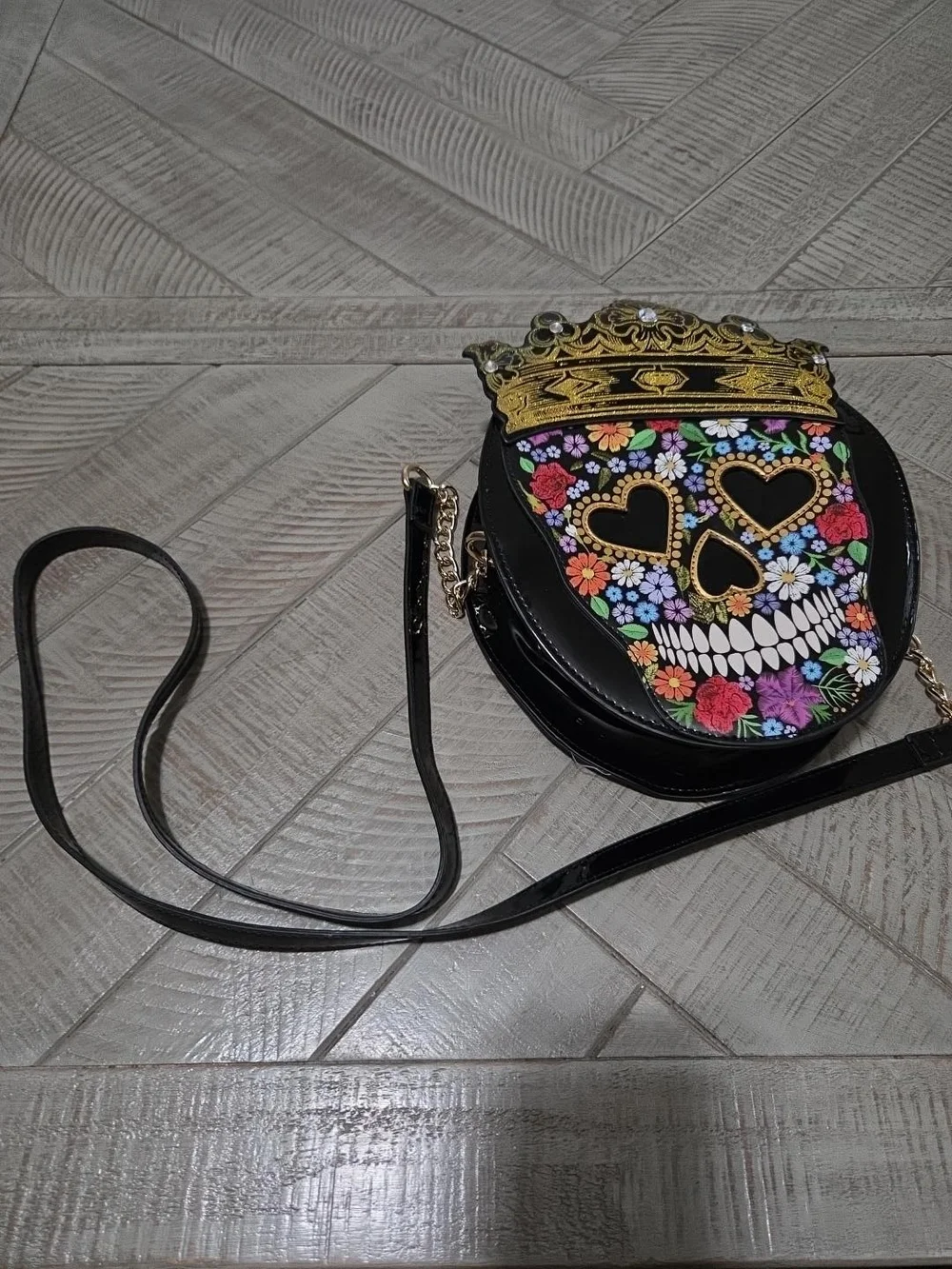 Betsey Johnson Sugar Skull Queen Floral Crown Crossbody Bag